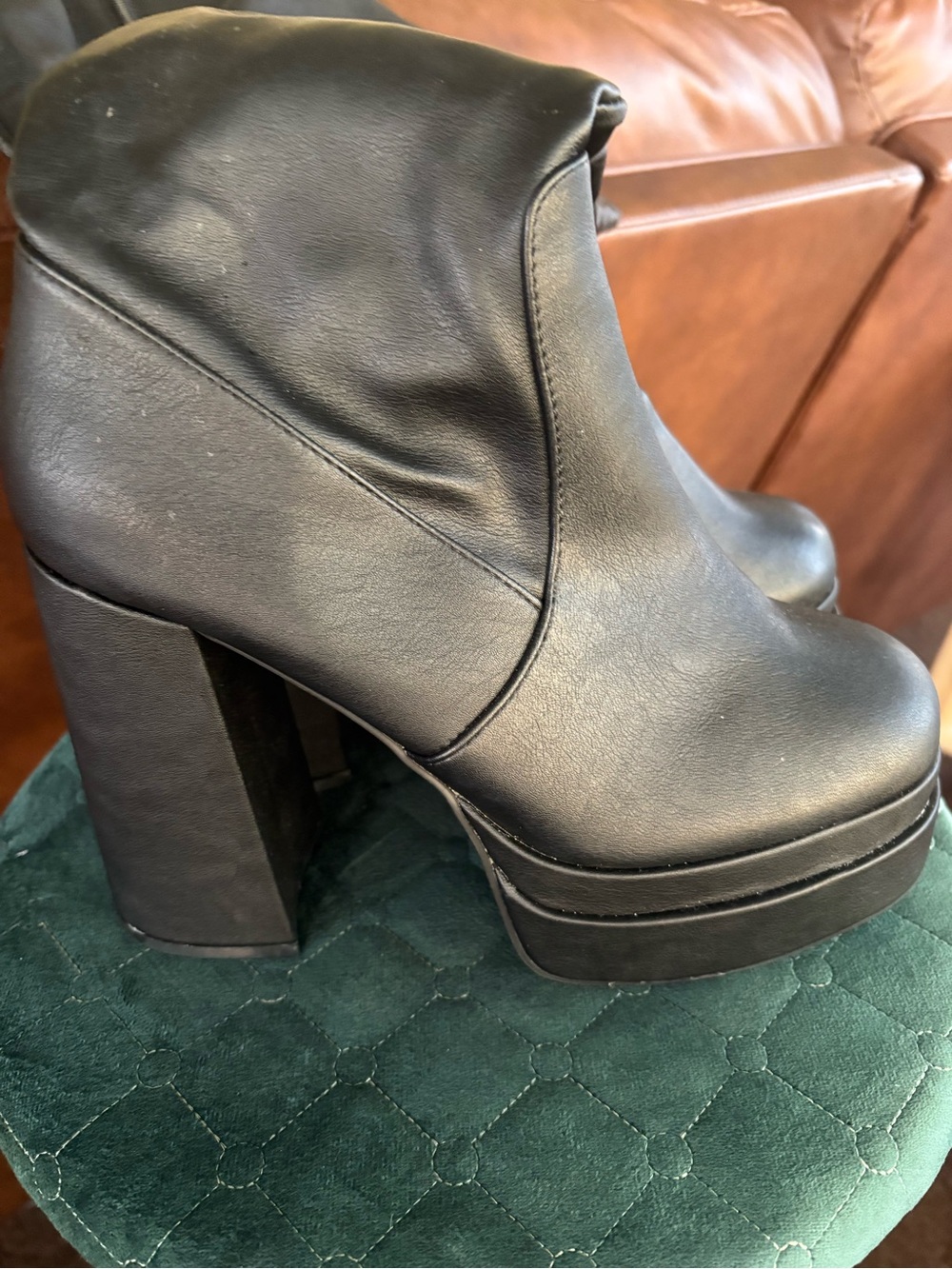 Women’s Long Black Platform Boots with Block Heel